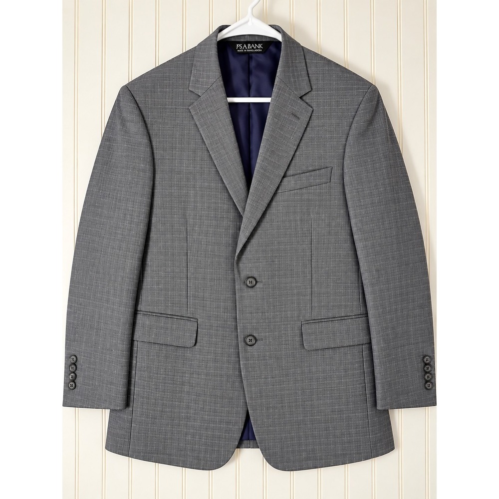 Jos A. Bank Grey Wool Travelers 43L Crosshatch Weave Blue Grey